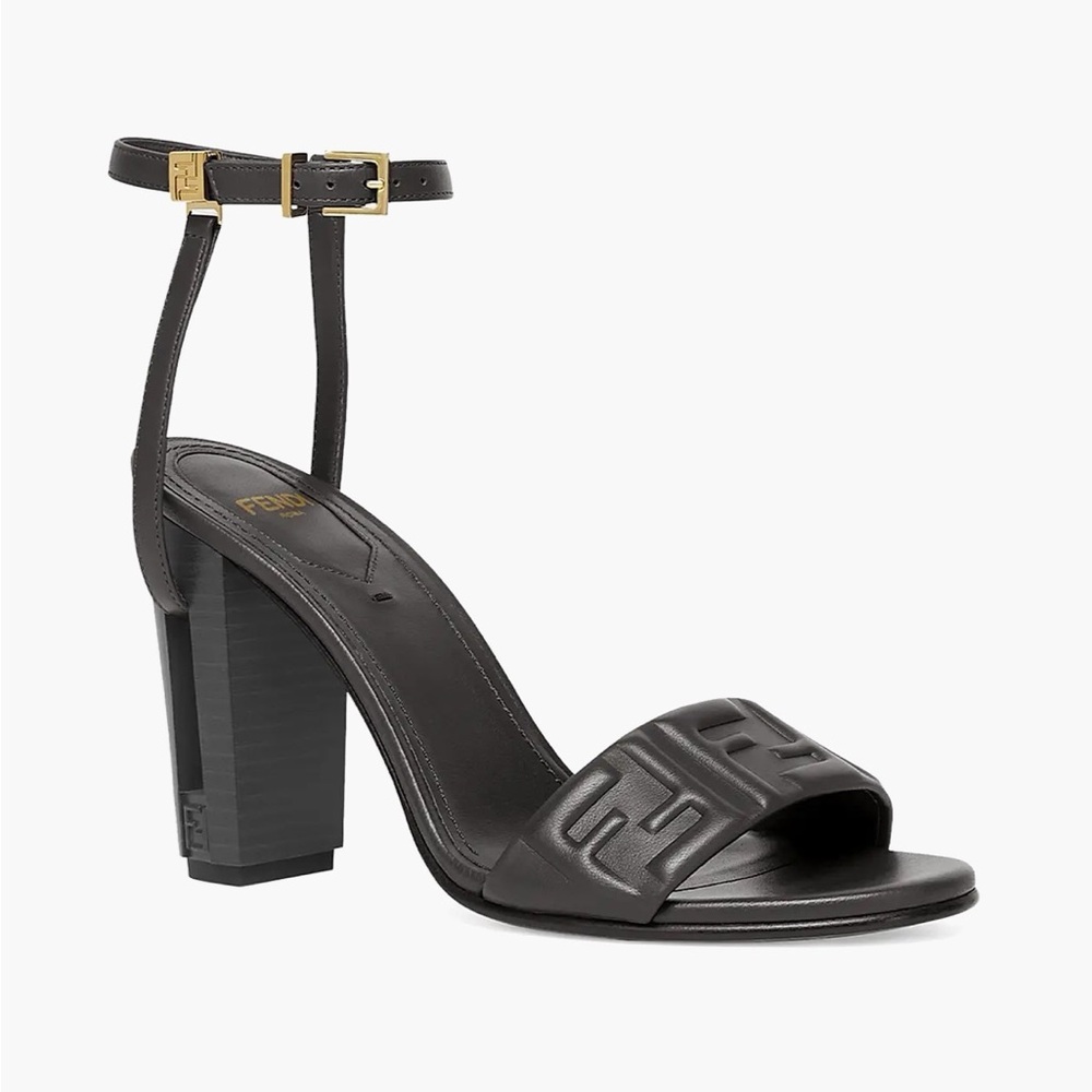 Fendi Black Leather Delfina 95MM leather Heeled Sandals